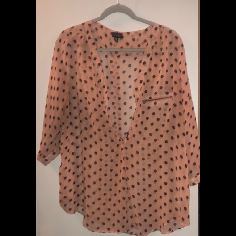 PEACH WITH. LACK POLKA DOTS SHEER BLOUSE
